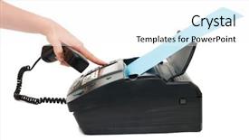  Presentation with action button - Presentation theme having hand presses the fax button background and a white colored foreground