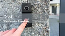  Presentation with video - Amazing slide deck having hand-pressing-button-of-video backdrop and a gray colored foreground