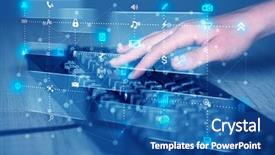  Presentation with high tech technology - Colorful PPT theme enhanced with hand pressing keyboard with high backdrop and a ocean colored foreground