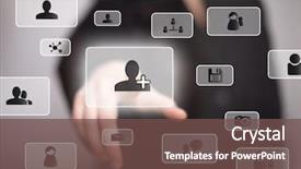  Presentation with social media - Cool new presentation theme with hand pressing social media button backdrop and a tawny brown colored foreground