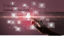  Presentation with social media - Presentation theme with hand-pressing-social-media-multimedia background and a violet colored foreground