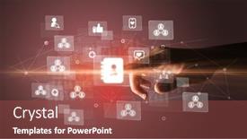  Presentation with social media - Beautiful presentation design featuring hand-pressing-social-media-multimedia backdrop and a red colored foreground