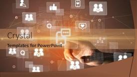  Presentation with social media - Presentation having hand-pressing-social-media-multimedia background and a coral colored foreground