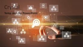  Presentation with social media - Slide deck with hand-pressing-social-media-multimedia background and a tawny brown colored foreground