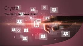  Presentation with social media - Slides featuring hand-pressing-social-media-multimedia background and a violet colored foreground