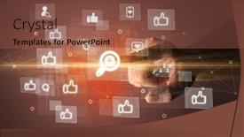  Presentation with application - Presentation theme with hand-pressing-social-media-multimedia background and a red colored foreground