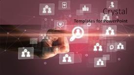  Presentation with application - PPT theme with hand-pressing-social-media-multimedia background and a violet colored foreground