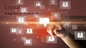  Presentation with application - Presentation design featuring hand-pressing-social-media-multimedia background and a red colored foreground