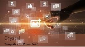  Presentation with application - Presentation having hand-pressing-social-media-multimedia background and a red colored foreground