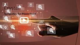  Presentation with application - PPT layouts with hand-pressing-social-media-multimedia background and a red colored foreground