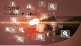  Presentation with application - Presentation theme consisting of hand-pressing-social-media-multimedia background and a coral colored foreground