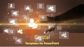  Presentation with social media - Slide set enhanced with hand-pressing-social-media-multimedia background and a  colored foreground