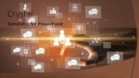  Presentation with application - Presentation design with hand-pressing-social-media-multimedia background and a tawny brown colored foreground