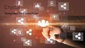  Presentation with application - Slides consisting of hand-pressing-social-media-multimedia background and a tawny brown colored foreground