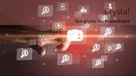  Presentation with application - PPT theme with hand-pressing-social-media-multimedia background and a coral colored foreground