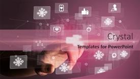  Presentation with application - Presentation with hand-pressing-social-media-multimedia background and a coral colored foreground