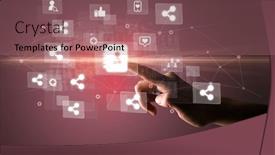  Presentation with application - PPT layouts enhanced with hand-pressing-social-media-multimedia background and a coral colored foreground