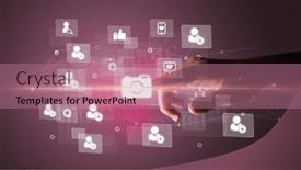  Presentation with application - Presentation design having hand-pressing-social-media-multimedia background and a coral colored foreground