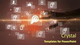  Presentation with multimedia - Theme having hand-pressing-social-media-multimedia background and a tawny brown colored foreground