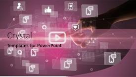  Presentation with multimedia - Slides consisting of hand-pressing-social-media-multimedia background and a coral colored foreground