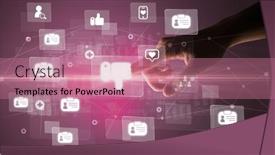  Presentation with multimedia - Slide set having hand-pressing-social-media-multimedia background and a coral colored foreground