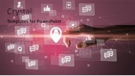  Presentation with multimedia - Presentation consisting of hand-pressing-social-media-multimedia background and a coral colored foreground