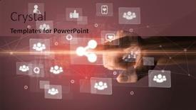  Presentation with multimedia - Presentation design having hand-pressing-social-media-multimedia background and a violet colored foreground