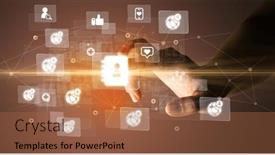  Presentation with multimedia - Slide deck consisting of hand-pressing-social-media-multimedia background and a red colored foreground