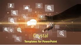  Presentation with multimedia - Presentation design enhanced with hand-pressing-social-media-multimedia background and a tawny brown colored foreground