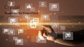  Presentation with multimedia - Presentation theme with hand-pressing-social-media-multimedia background and a coral colored foreground