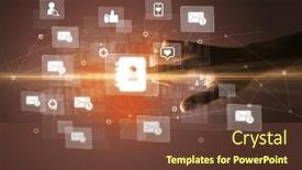  Presentation with multimedia - PPT theme with hand-pressing-social-media-multimedia background and a tawny brown colored foreground