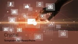  Presentation with multimedia - Presentation theme enhanced with hand-pressing-social-media-multimedia background and a red colored foreground