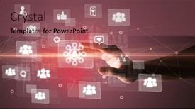  Presentation with social media - Presentation design featuring hand-pressing-social-media-multimedia and a  colored foreground