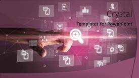  Presentation with multimedia - Presentation design with hand-pressing-social-media-multimedia background and a violet colored foreground