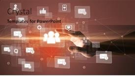  Presentation with social media - Slide set with hand-pressing-social-media-multimedia background and a red colored foreground