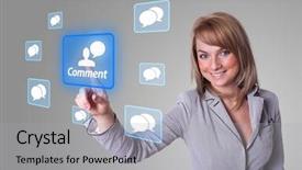  Presentation with network - PPT layouts with hand pressing social network icon background and a light gray colored foreground