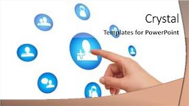  Presentation with network social media sns internet - Slides with hand pressing social network icon background and a white colored foreground