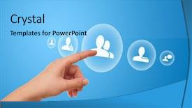  Presentation with network social media sns internet - Colorful presentation theme enhanced with hand pressing social network icon backdrop and a light blue colored foreground