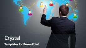  Presentation with network - Audience pleasing presentation consisting of hand pressing social network icon backdrop and a dark gray colored foreground