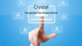 Presentation with network social media sns internet - Audience pleasing presentation theme consisting of hand pressing social network icon backdrop and a light blue colored foreground