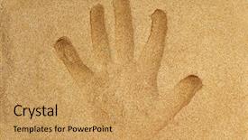  Presentation with sand - Presentation theme with hand prints - handprint in the sand background and a yellow colored foreground