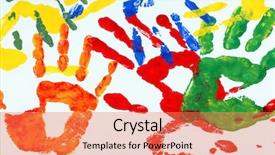  Presentation with paint - PPT theme featuring hand prints of paint background and a coral colored foreground