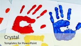  Presentation with paint - PPT theme with hand prints of paint background and a blonde colored foreground