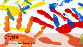  Presentation with paint - Beautiful slide deck featuring kids painting - hand prints of paint backdrop and a coral colored foreground