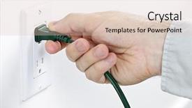  Presentation with green plug - Beautiful PPT theme featuring hand pulling green electrical plug backdrop and a lemonade colored foreground