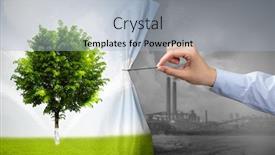  Presentation with environmental - Audience pleasing presentation design consisting of hand-pulling-nature-cityscape-curtain backdrop and a light blue colored foreground