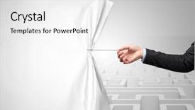  Presentation with behind curtain - Audience pleasing PPT theme consisting of hand pulling paper curtain changing backdrop and a  colored foreground