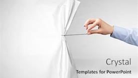  Presentation with curtain - Presentation theme featuring hand pulling white paper curtain background and a white colored foreground
