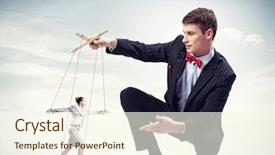  Presentation with leadership - Beautiful presentation featuring hand puppet - image of young businessman puppeteer backdrop and a cream colored foreground