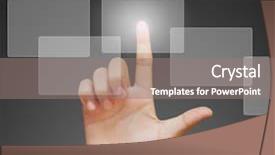  Presentation with touch screen - PPT layouts featuring hand pushing on a touch background and a gray colored foreground